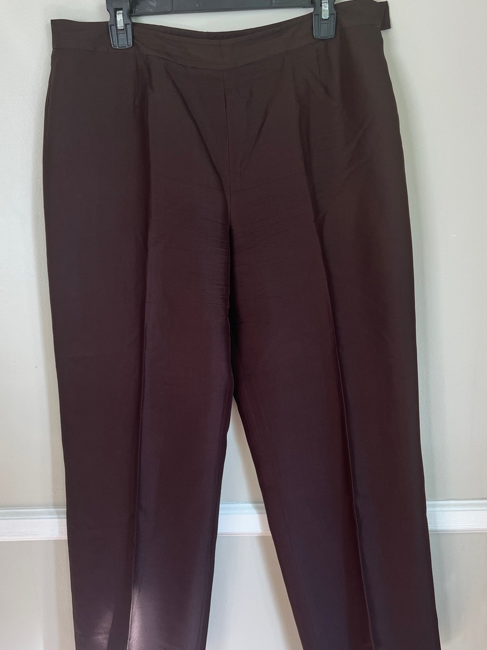 100% Silk Classic Straight-Leg Dress Pants in Deep Brown